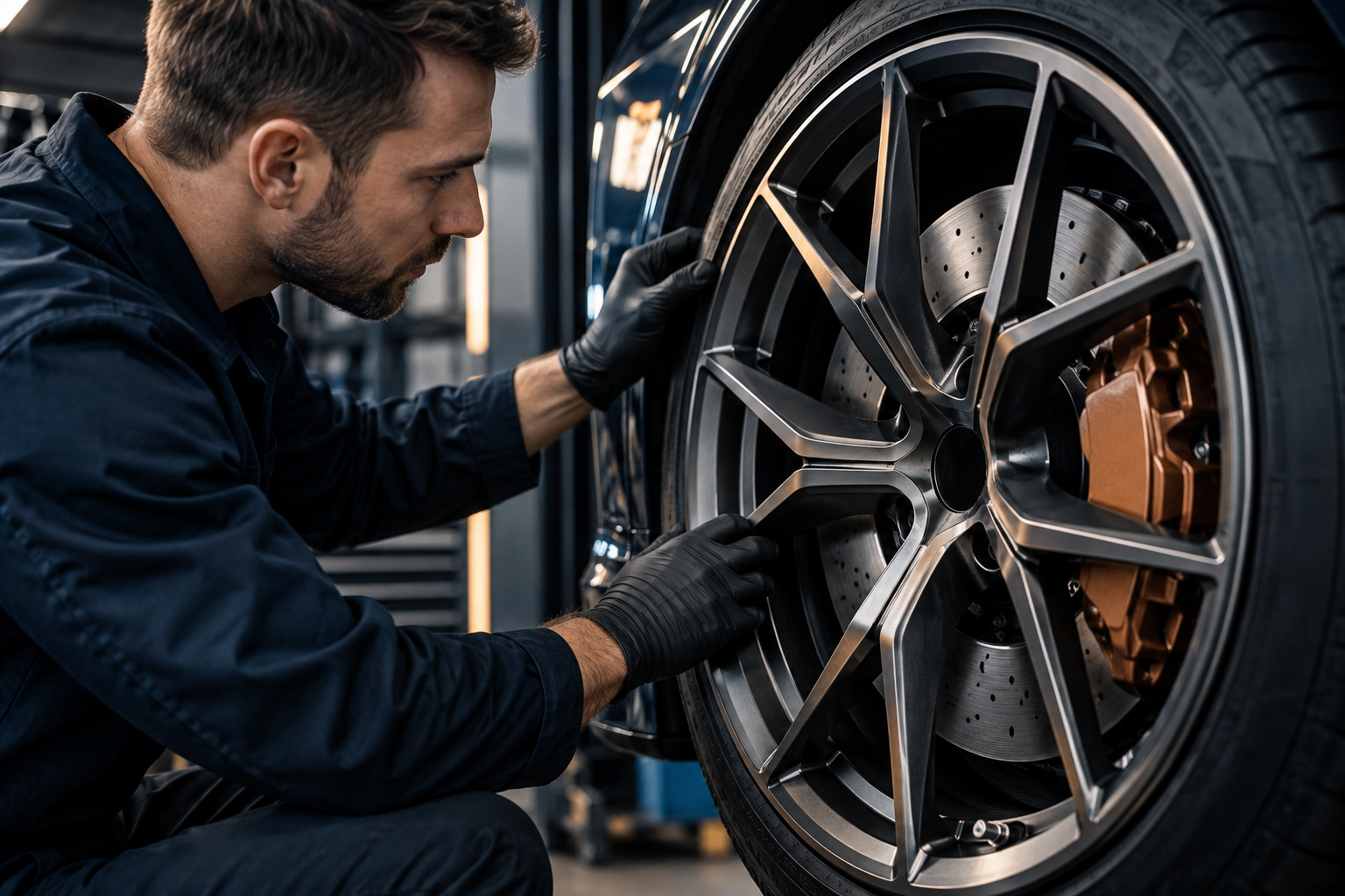 Careful inspection of an automotive wheel and brake assembly